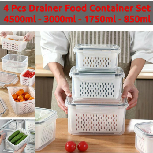 4 Pcs Drainer Food Container Set