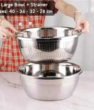 Large SS Bowl + Strainer